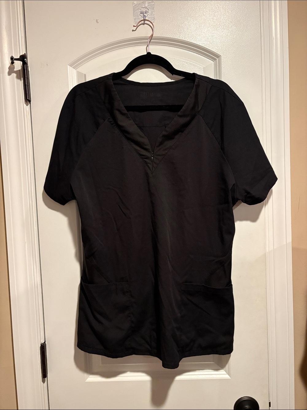 Zipper V Neck Scrub Top